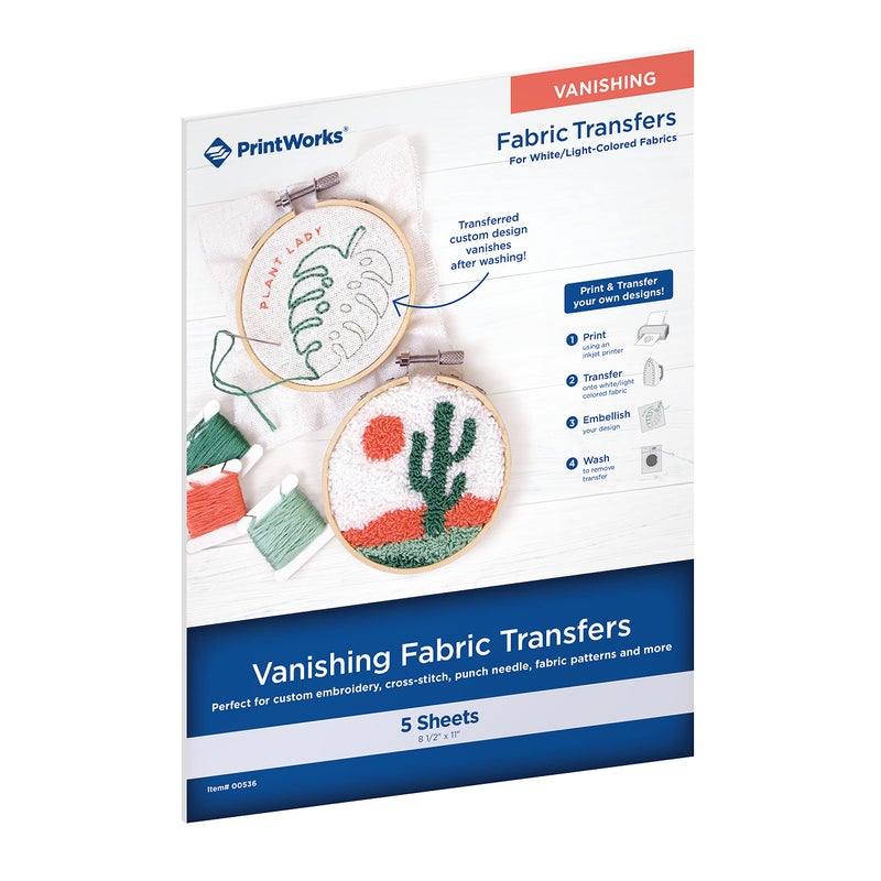 PrintWorks Water Soluble Embroidery Paper 8.5" x 11" - 5 Sheets - Made in The USA - Dissolvable Inkjet Printable Embroidery Transfer Paper - Stitch Patterns by Hand or with a Machine (00536) - Image 1